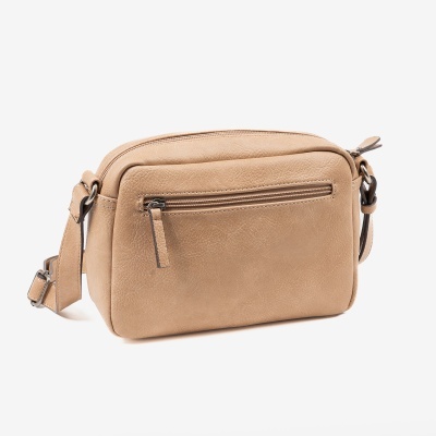 Mala de ombro em pele sintética bege com fecho de correr frontal