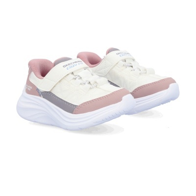 Par de sapatilhas Skechers infantis branco e rosa com fecho em velcro