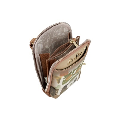 Carteira feminina Anekke bege castanho verde com fecho e interior forrado