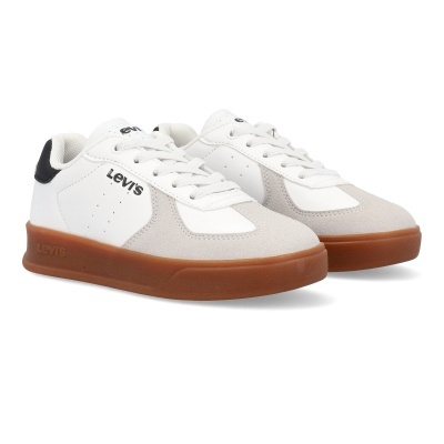Sapatilhas Levi's brancas com sola castanha e detalhes em cinza e preto