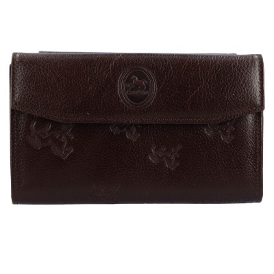 Carteira de couro castanho escuro com logo Cavalinho em relevo