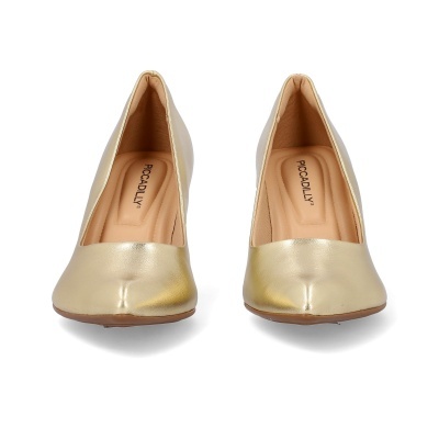 Par de sapatos de salto alto dourados da marca PICCADILLY