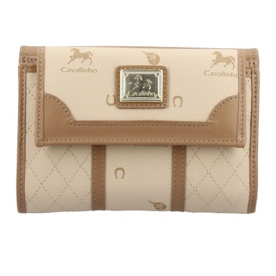 Carteira beige com padrão Cavalinho e detalhes em couro castanho