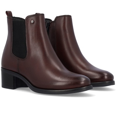 Botas Chelsea castanhas em couro com elástico preto e salto baixo