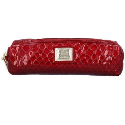 estojo vermelho verniz com padrão serpente e placa Cavalinho