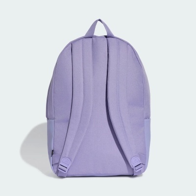 Mochila lilás vista de trás com alças acolchoadas