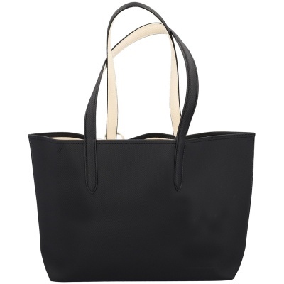 Mala tote preta com alças largas e interior bege