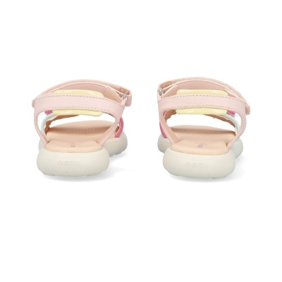 Sandálias femininas Geox rosa claro vistas de trás com sola branca