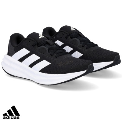 Ténis desportivos Adidas pretos com riscas brancas e sola branca