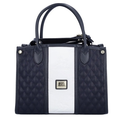 Mala de mão azul escura e branca Cavallinho com relevo e placa metálica