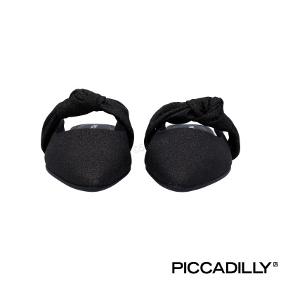 Sandálias femininas pretas com nó frontal da PICCADILLY vistas de frente