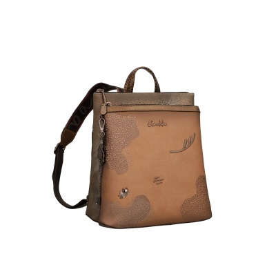 Mochila castanha e bege Anekke com padrões abstratos e alça ajustável