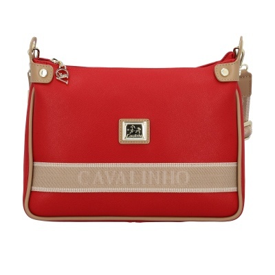 Mala tiracolo vermelha e bege Cavalinho com faixa bordada e logo metálico