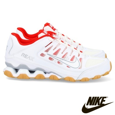 Ténis Nike branco e vermelho com sola amarela