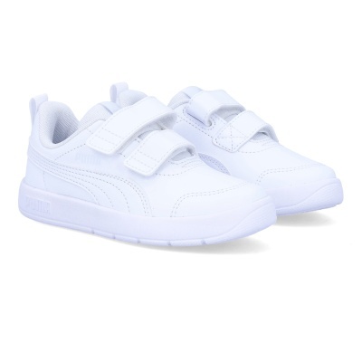 Ténis infantis brancos PUMA com velcro e sola branca