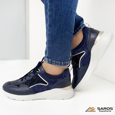 Ténis de senhora azul escuro e preto com sola branca