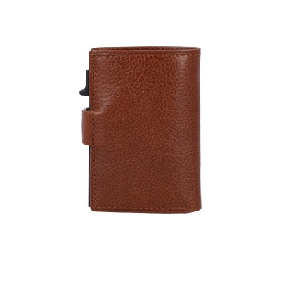 Carteira de pele castanha com fecho preto em fundo branco