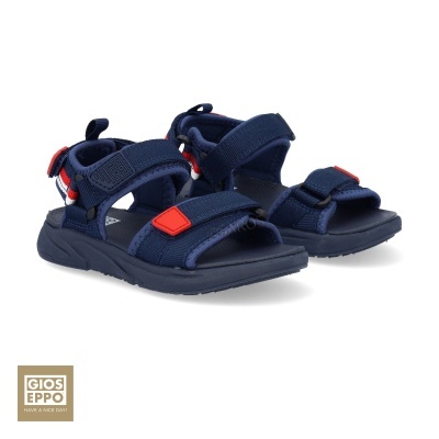 Sandálias desportivas azuis com velcro e detalhes vermelhos