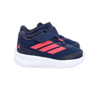 Ténis desportivos infantis Adidas azuis com riscas rosas e sola branca
