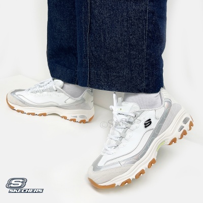 Ténis brancos Skechers com detalhes cinza prateado