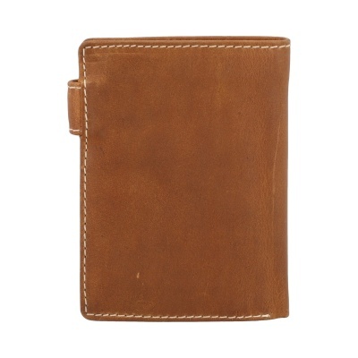 Carteira castanha de couro com costura branca