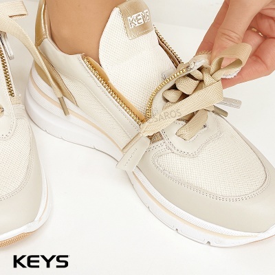 Ténis KEYS bege claro e branco com atacadores largos e sola branca