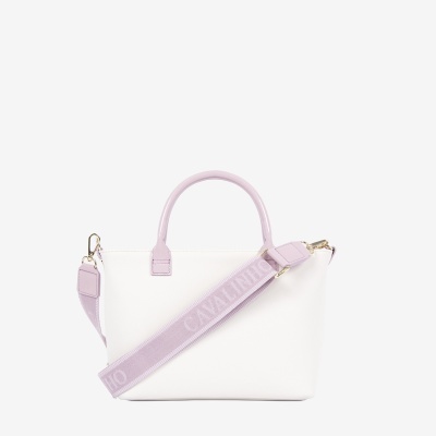 Mala de mão branca com alças e correia rosa claro