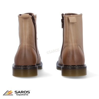 Botas castanhas tipo coturno em pele sintética com fecho lateral