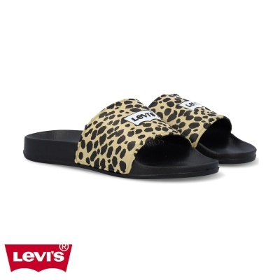 Chinelos Levi's animal print castanho e preto com sola preta