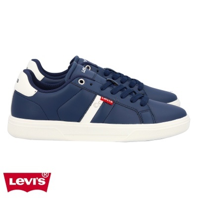 Ténis Levi's azul escuro e branco com etiqueta vermelha