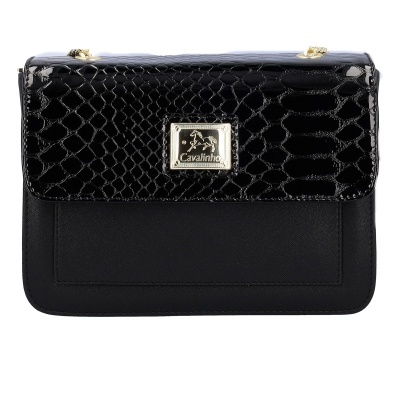 Mala de senhora preta com placa metálica Cavaliere