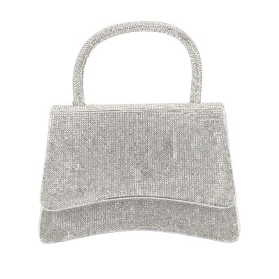 Bolsa de mão prateada brilhante com alça rígida