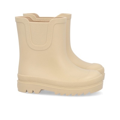 Galochas curtas bege com sola antiderrapante e detalhe elástico lateral