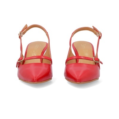 sapatos vermelhos femininos com tiras finas e salto baixo