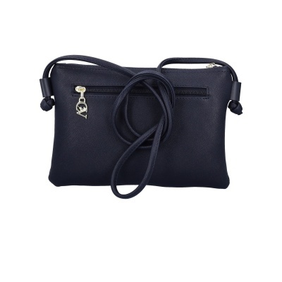 Mala pequena azul escura com fecho e pendente metálico