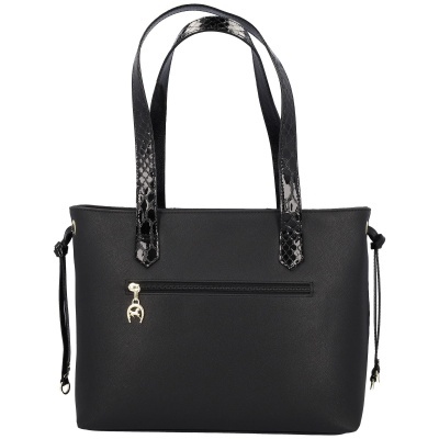 Mala preta com alças padrão pele de cobra