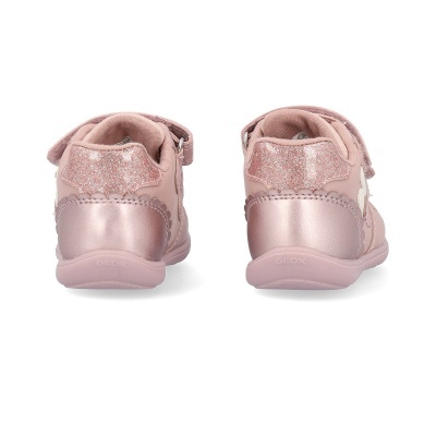 Sapatilhas infantis cor-de-rosa com glitter vista de costas