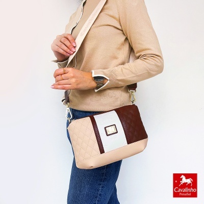 Mala Cavalinho penafiel bege castanho branco com alça bege acolchoada