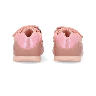 Sapatilhas infantis rosa vista traseira com velcro e tecido brilhante