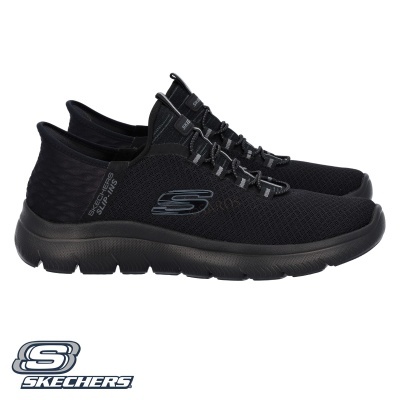 Sapatilhas Skechers negras com sola preta e detalhes cinzentos