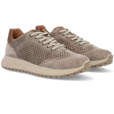 Sapatilhas desportivas bege em camurça com atacadores e sola clara