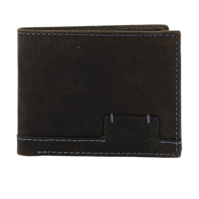 Carteira masculina de couro castanho escuro com costura azul