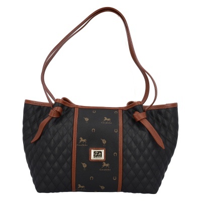 Mala preta e castanha com padrão matelassé e logótipos Cavalinho