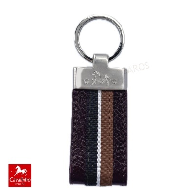 Chaveiro Cavalinho com correia listrada e argola metálica