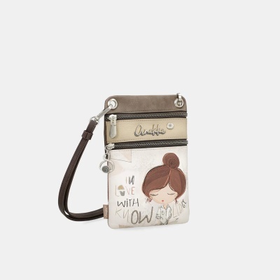 Mala de ombro pequena com ilustração de rapariga e texto
