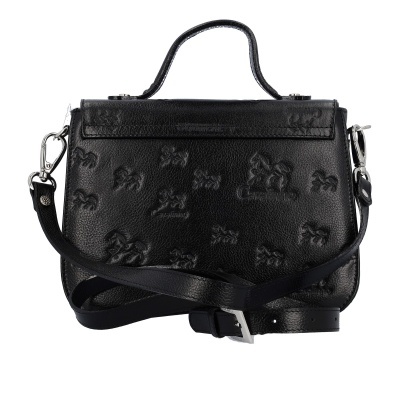 Mala preta de couro sintético com padrão em relevo e alça ajustável