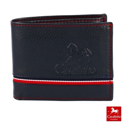 Carteira de pele preta com faixa tricolor e logotipo Cavalinho