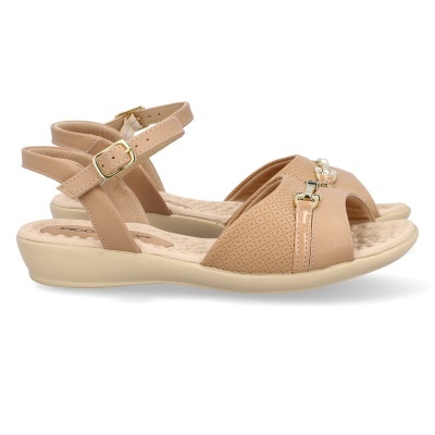 Sandálias femininas bege com tiras ajustáveis e sola creme
