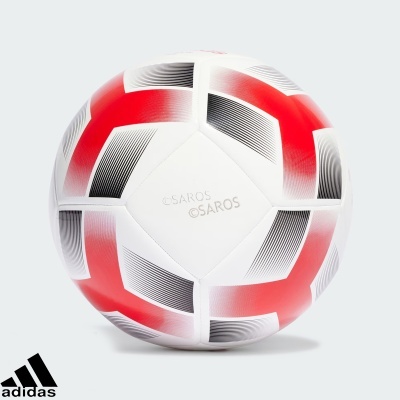 Bola de futebol Adidas branca com padrão vermelho e preto no centro