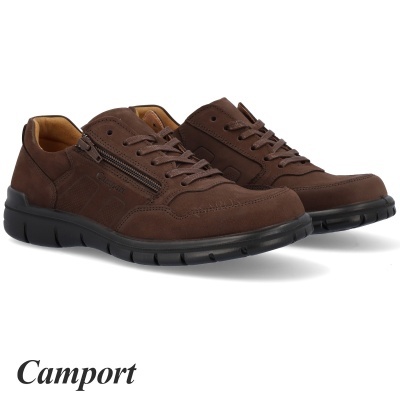 Sapatilhas Castanhas Camport em couro com sola preta e zip lateral